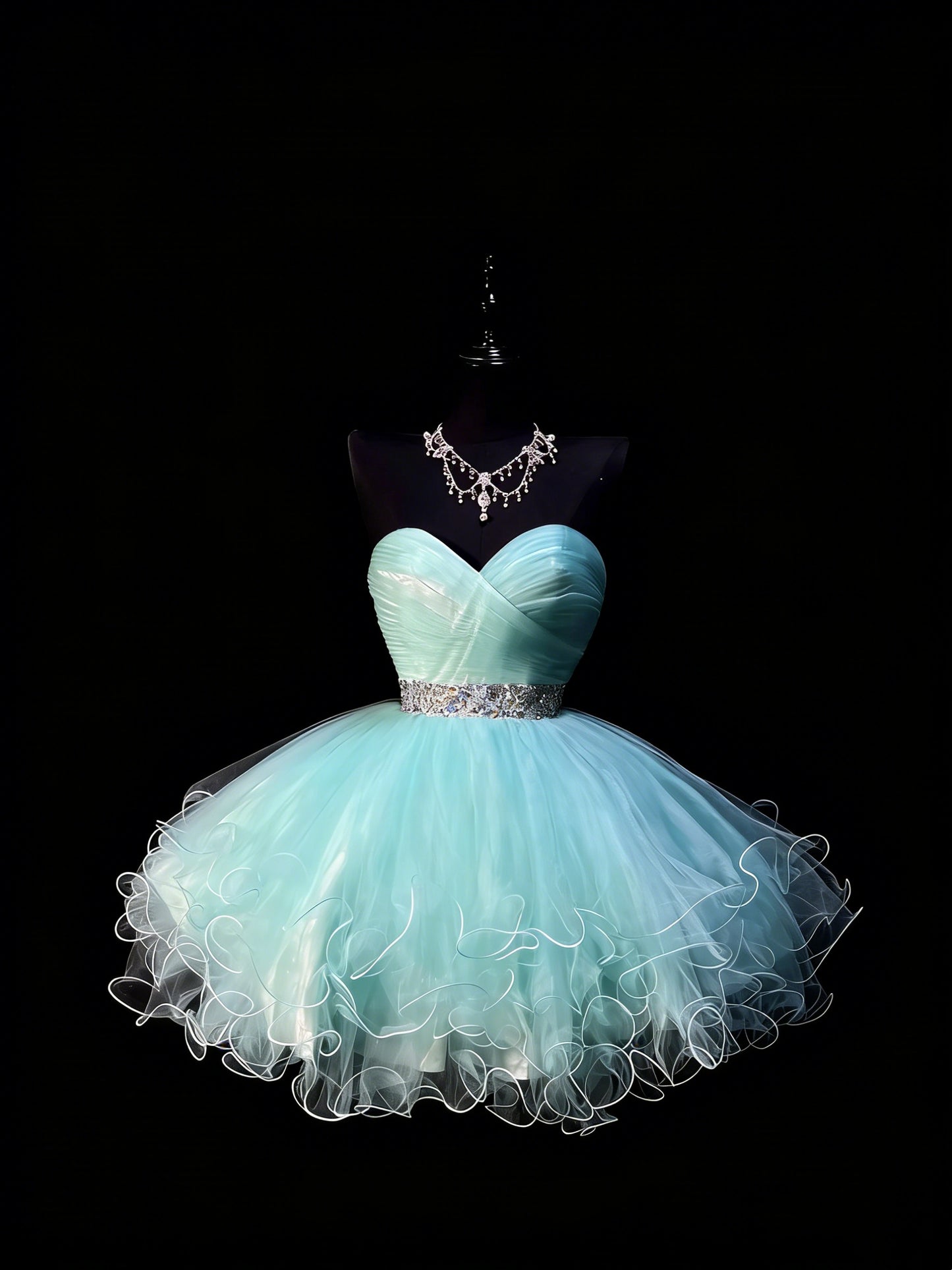 Robe de bal mignonne, bustier cœur, tulle bleu ciel clair, courte, tenue de bal de fin d'année, robe de cocktail pour le collège, N1179