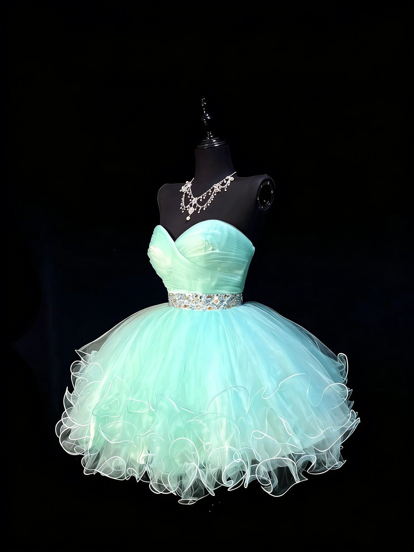 Robe de bal mignonne, bustier cœur, tulle bleu ciel clair, courte, tenue de bal de fin d'année, robe de cocktail pour le collège, N1179