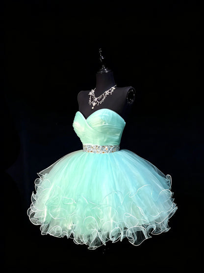 Robe de bal mignonne, bustier cœur, tulle bleu ciel clair, courte, tenue de bal de fin d'année, robe de cocktail pour le collège, N1179
