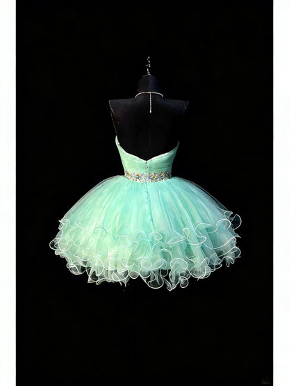 Robe de bal mignonne, bustier cœur, tulle bleu ciel clair, courte, tenue de bal de fin d'année, robe de cocktail pour le collège, N1179