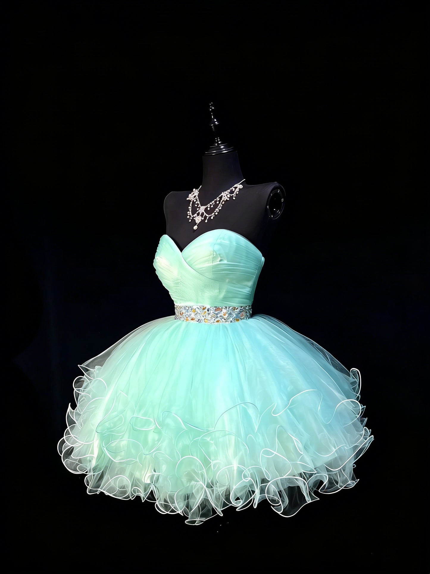 Robe de bal mignonne, bustier cœur, tulle bleu ciel clair, courte, tenue de bal de fin d'année, robe de cocktail pour le collège, N1179