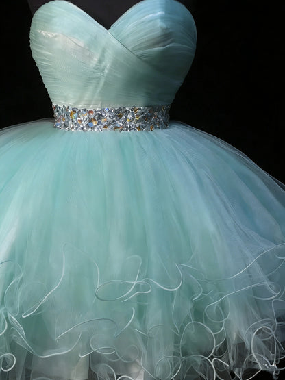 Robe de bal mignonne, bustier cœur, tulle bleu ciel clair, courte, tenue de bal de fin d'année, robe de cocktail pour le collège, N1179