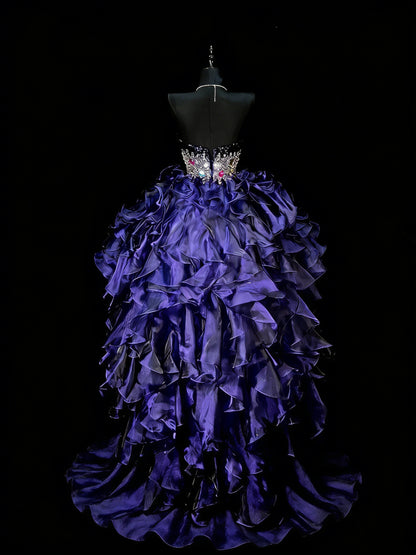 Elegant High Low Sweetheart Navy Blue Floor Length Prom Dress Inspiration Long Prom Dresses B391