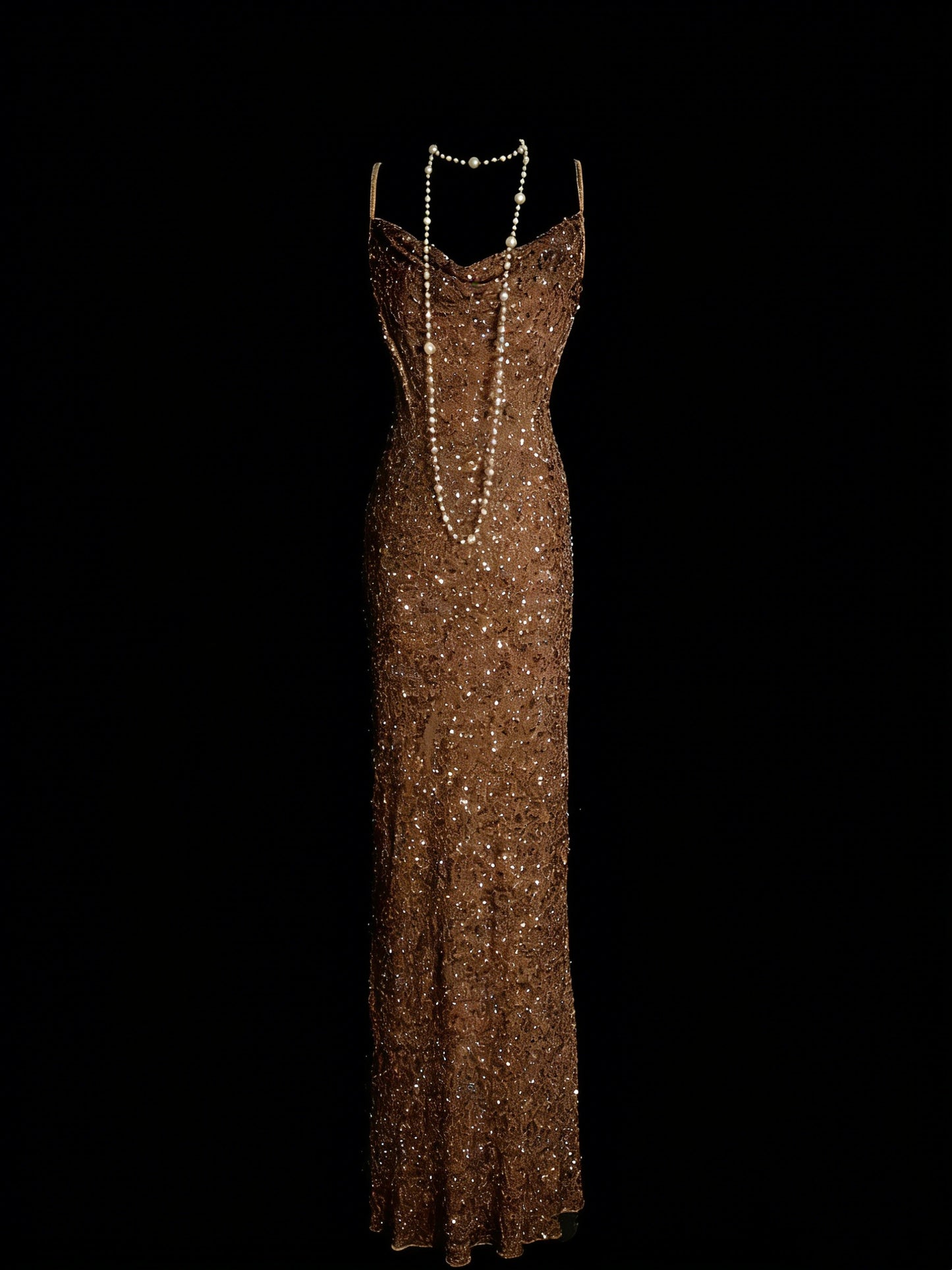 Robe de bal longue à paillettes, bretelles spaghetti, style années 80, N1335