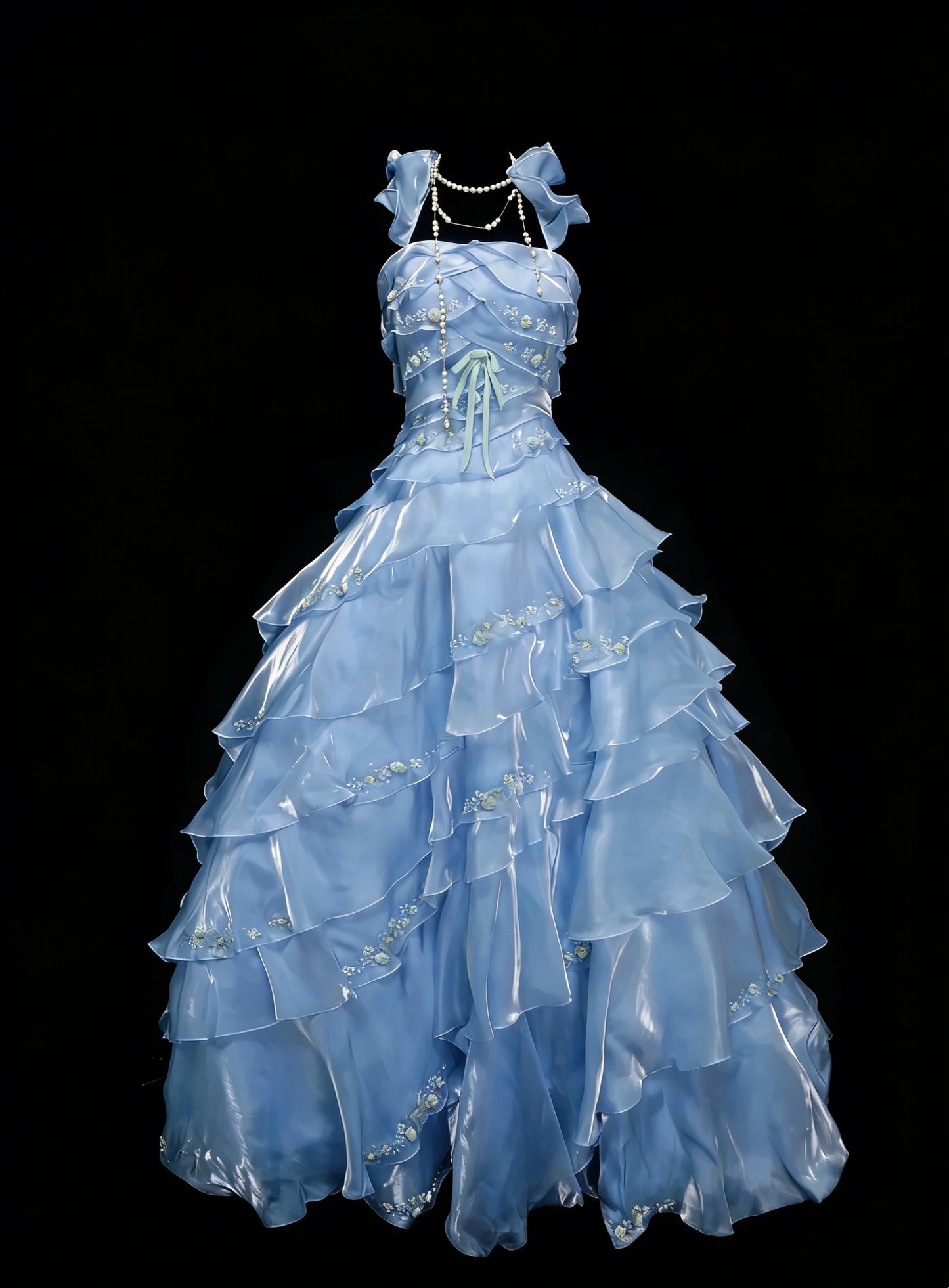 Robe de bal vintage, robe de soirée esthétique carrée, bleu ciel clair, longue, inspiration robe de soirée formelle N1828