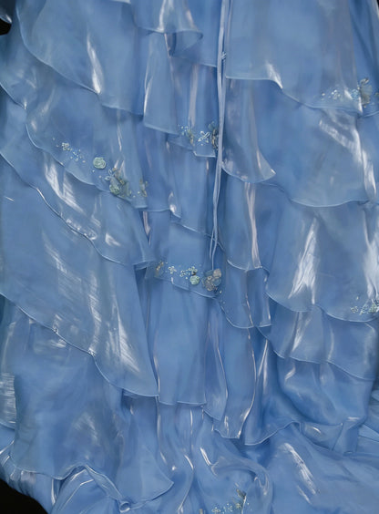 Robe de bal vintage, robe de soirée esthétique carrée, bleu ciel clair, longue, inspiration robe de soirée formelle N1828