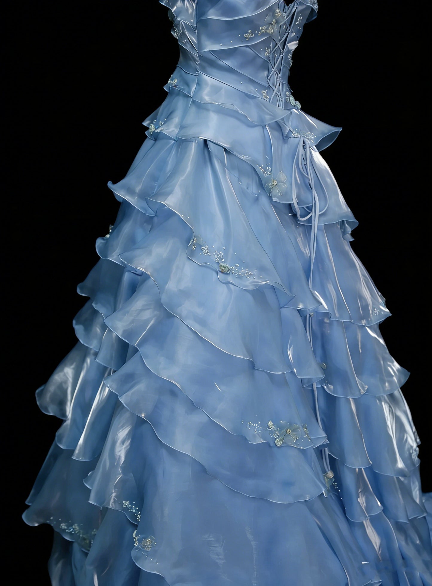 Robe de bal vintage, robe de soirée esthétique carrée, bleu ciel clair, longue, inspiration robe de soirée formelle N1828