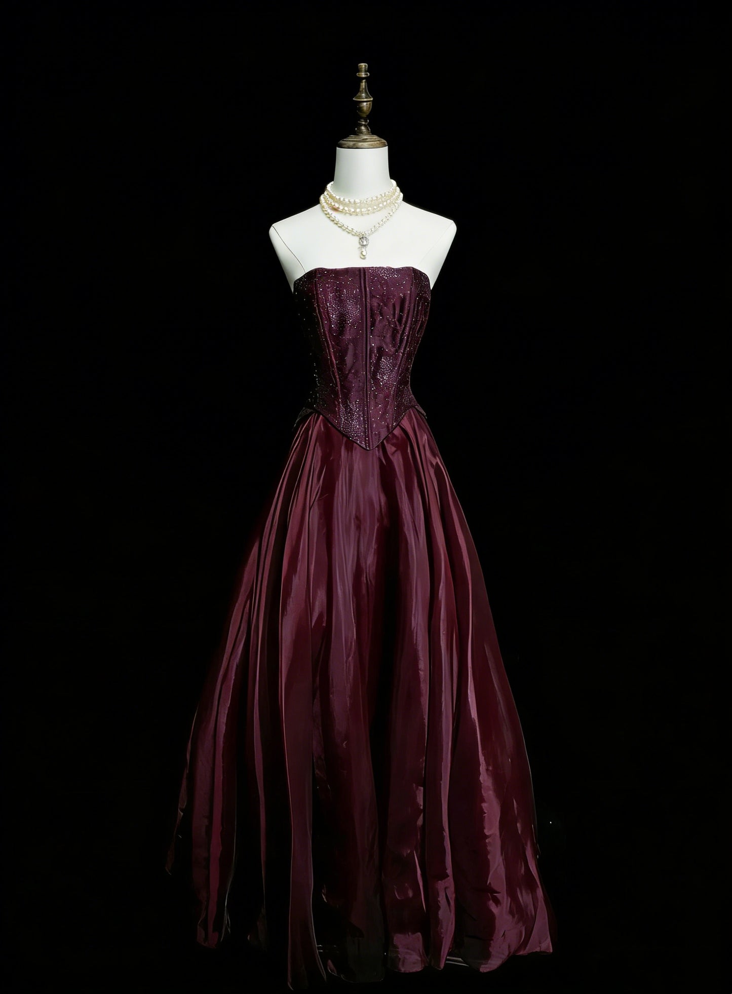 Robes de bal vintage Esthétique Années 50 Rétro Robe de soirée longue bordeaux sans bretelles coupe trapèze N2126