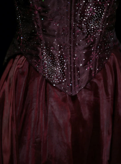 Robes de bal vintage Esthétique Années 50 Rétro Robe de soirée longue bordeaux sans bretelles coupe trapèze N2126