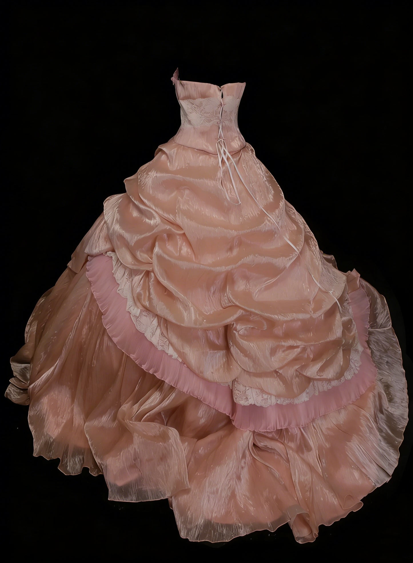 Niedliches Ballkleid, trägerlos, errötendes Rosa mit Rüschen, lange Partykleider, Abschlussballkleider N2127