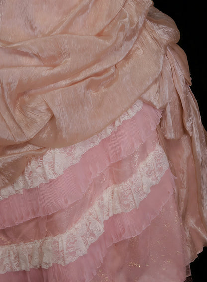 Niedliches Ballkleid, trägerlos, errötendes Rosa mit Rüschen, lange Partykleider, Abschlussballkleider N2127
