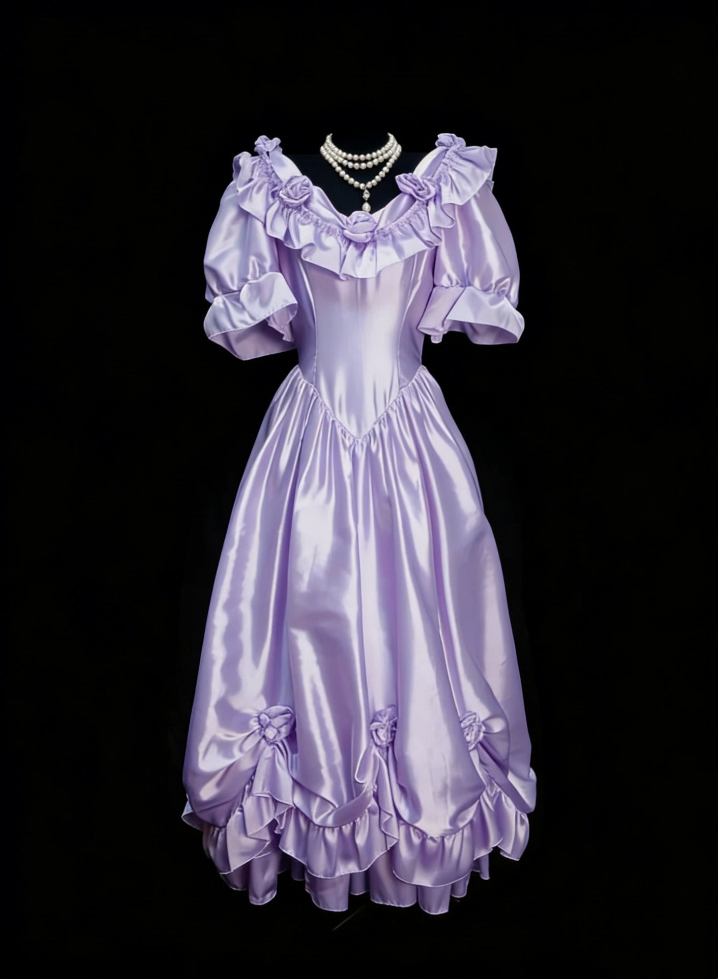 Vintage Ballkleider Ästhetik 1950er Jahre Retro A-Linie Lila Midikleid Satin Partykleid N2128