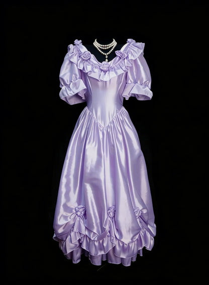 Vintage Ballkleider Ästhetik 1950er Jahre Retro A-Linie Lila Midikleid Satin Partykleid N2128