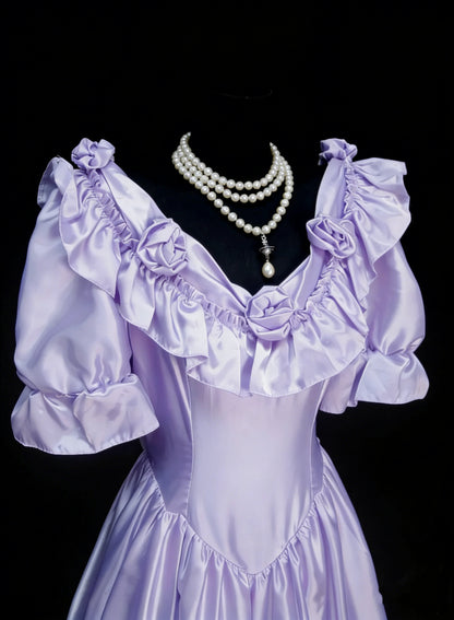 Vintage Ballkleider Ästhetik 1950er Jahre Retro A-Linie Lila Midikleid Satin Partykleid N2128