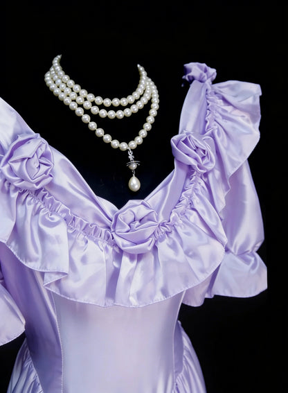 Vintage Ballkleider Ästhetik 1950er Jahre Retro A-Linie Lila Midikleid Satin Partykleid N2128
