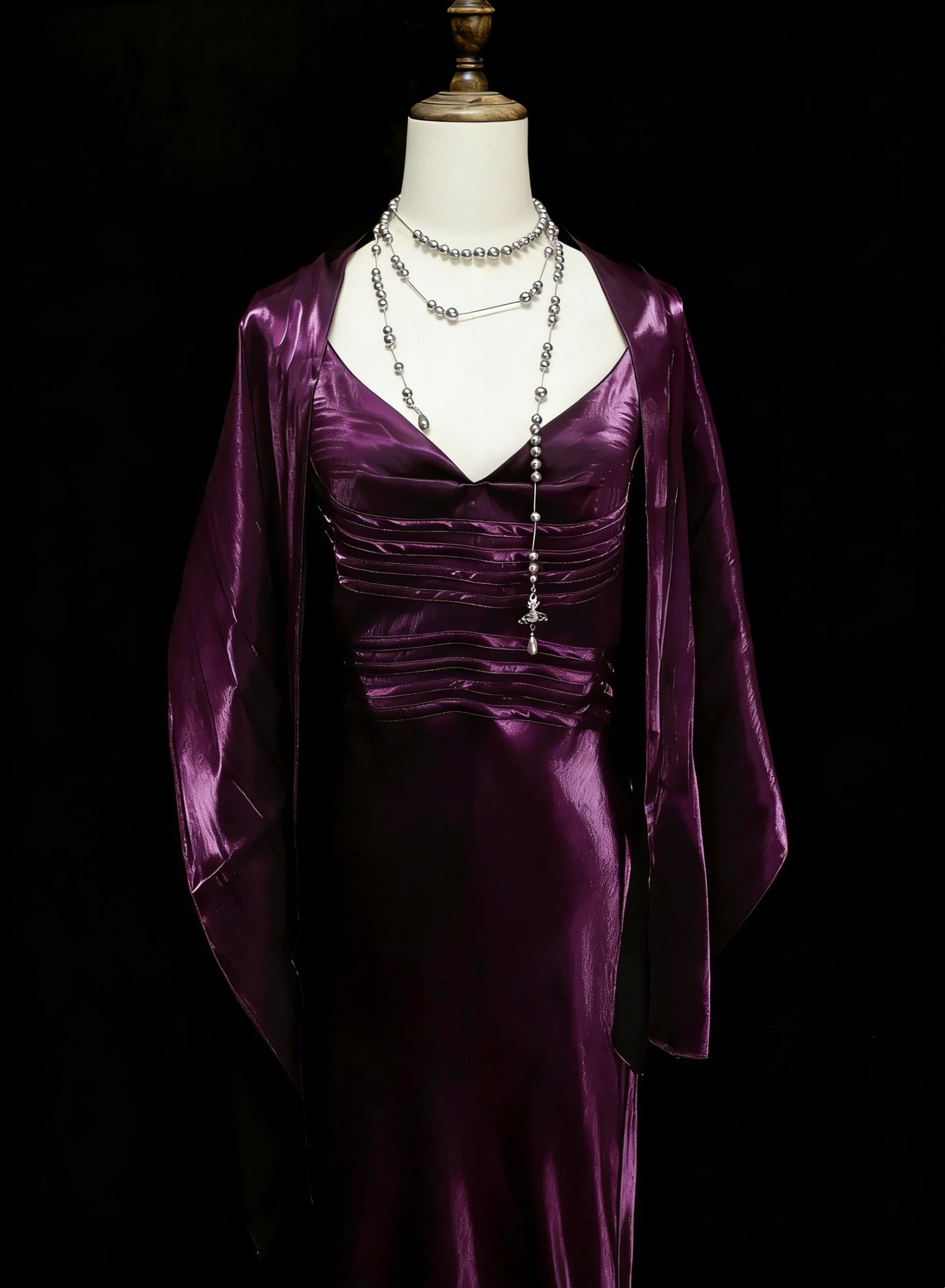 Robes de bal vintage esthétiques Années 60 Rétro Sirène Bretelles fines Robe de soirée longue violette N2130