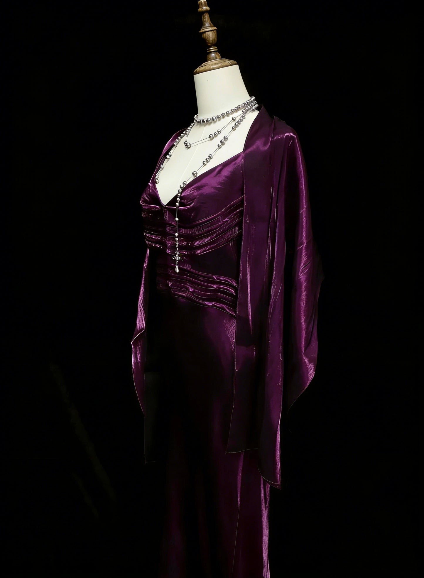 Robes de bal vintage esthétiques Années 60 Rétro Sirène Bretelles fines Robe de soirée longue violette N2130