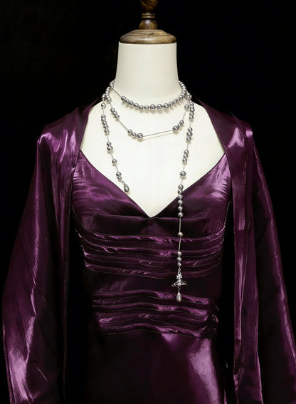 Robes de bal vintage esthétiques Années 60 Rétro Sirène Bretelles fines Robe de soirée longue violette N2130