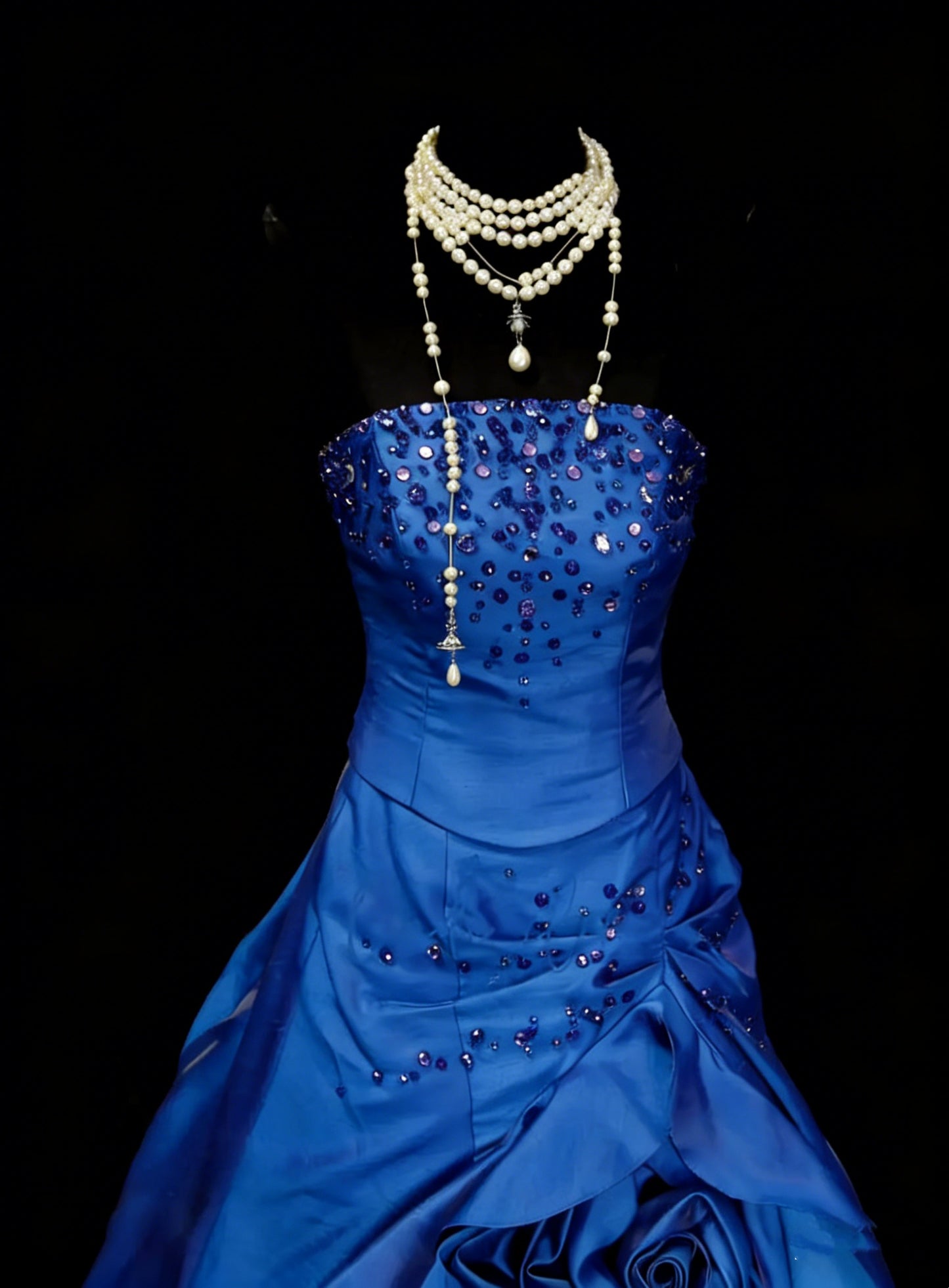 Vintage Ballkleid, trägerlos, königsblauer Satin mit Rüschen und 3D-Blumen, Sweet 16 Kleider, Quinceañera Kleid, lang, Vestidos De Fiesta N1454