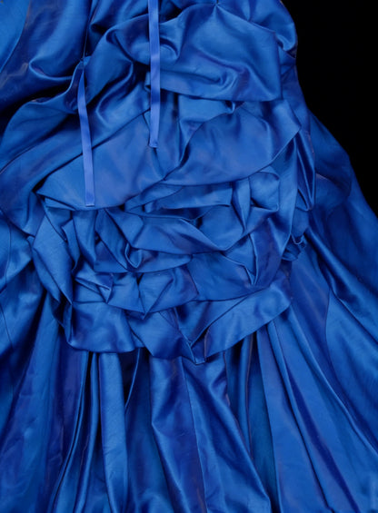 Vintage Ballkleid, trägerlos, königsblauer Satin mit Rüschen und 3D-Blumen, Sweet 16 Kleider, Quinceañera Kleid, lang, Vestidos De Fiesta N1454