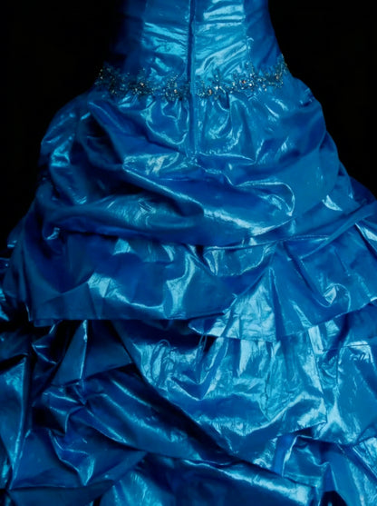 Robe de bal vintage bustier en organza bleu à volants et perles, robe de quinceañera longue taille 15, Vestidos De Fiesta N1455