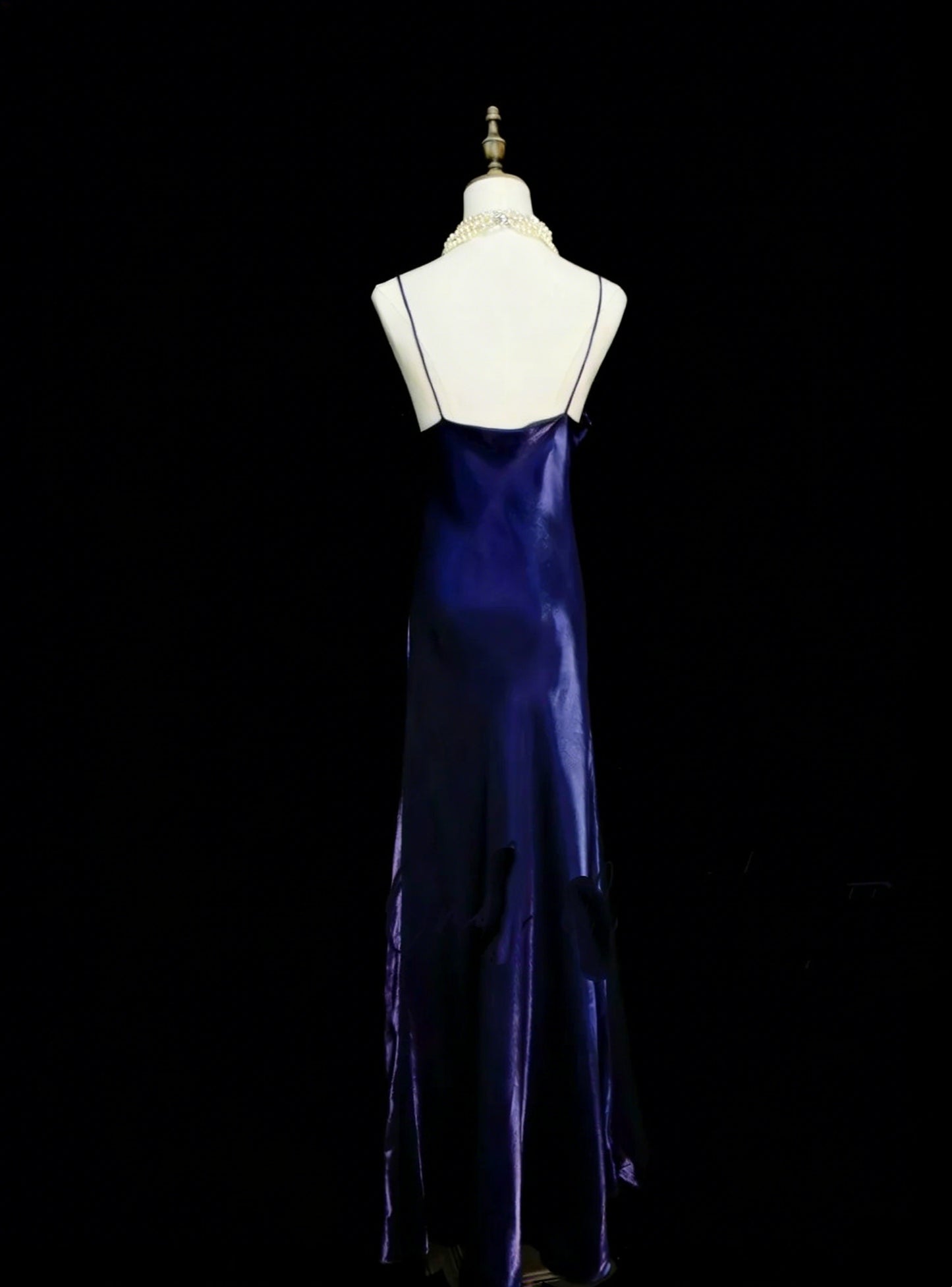 Robe de bal vintage années 80, coupe trapèze, bretelles spaghetti, bleu roi, ornée de fleurs 3D, sans manches, longue, N1456