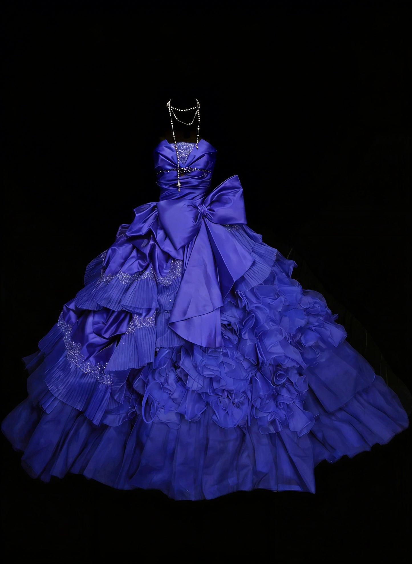Robe de bal vintage bustier en satin bleu royal avec volants et perles, robe de quinceañera longue taille 15, Vestidos De Fiesta N1457
