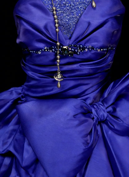 Robe de bal vintage bustier en satin bleu royal avec volants et perles, robe de quinceañera longue taille 15, Vestidos De Fiesta N1457