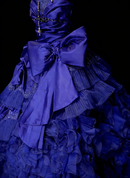 Robe de bal vintage bustier en satin bleu royal avec volants et perles, robe de quinceañera longue taille 15, Vestidos De Fiesta N1457