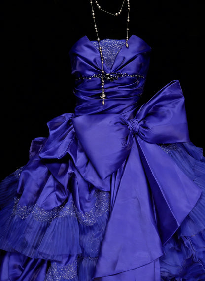 Robe de bal vintage bustier en satin bleu royal avec volants et perles, robe de quinceañera longue taille 15, Vestidos De Fiesta N1457