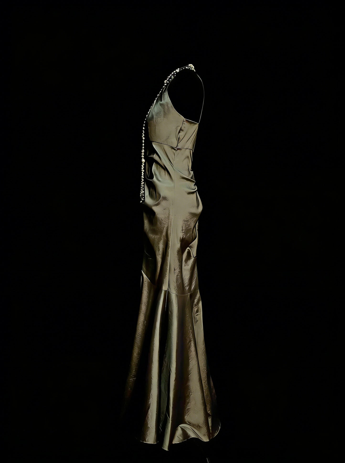 Robe de bal vintage sirène esthétique à col montant vert olive longue, inspiration robe de soirée formelle N1827