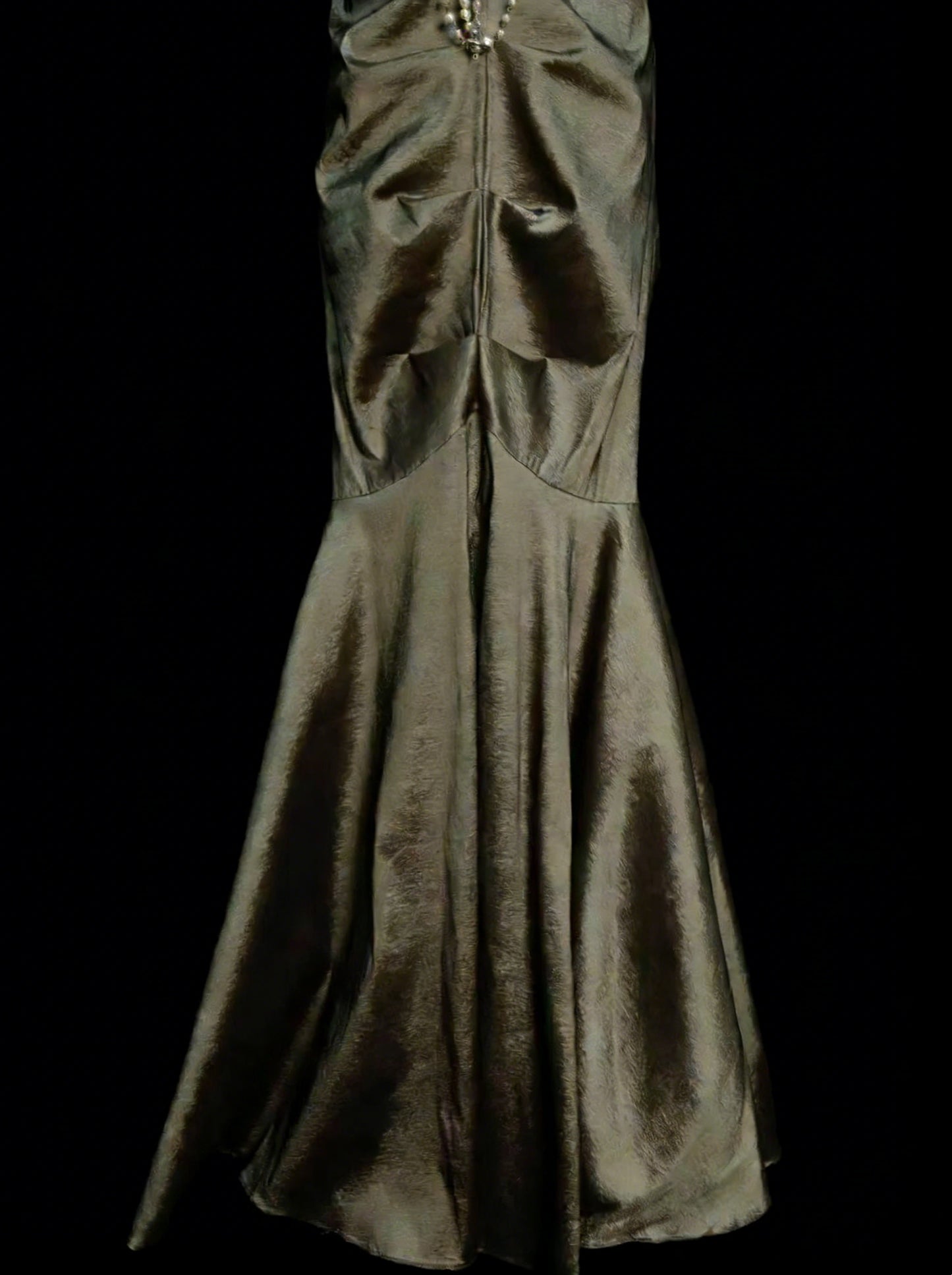 Robe de bal vintage sirène esthétique à col montant vert olive longue, inspiration robe de soirée formelle N1827