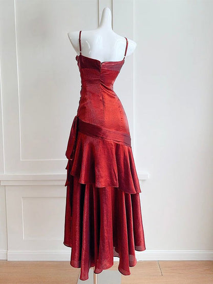 Einfaches burgunderfarbenes Meerjungfrauen-Abendkleid mit Herzausschnitt, burgunderfarbenes Partykleid AB954