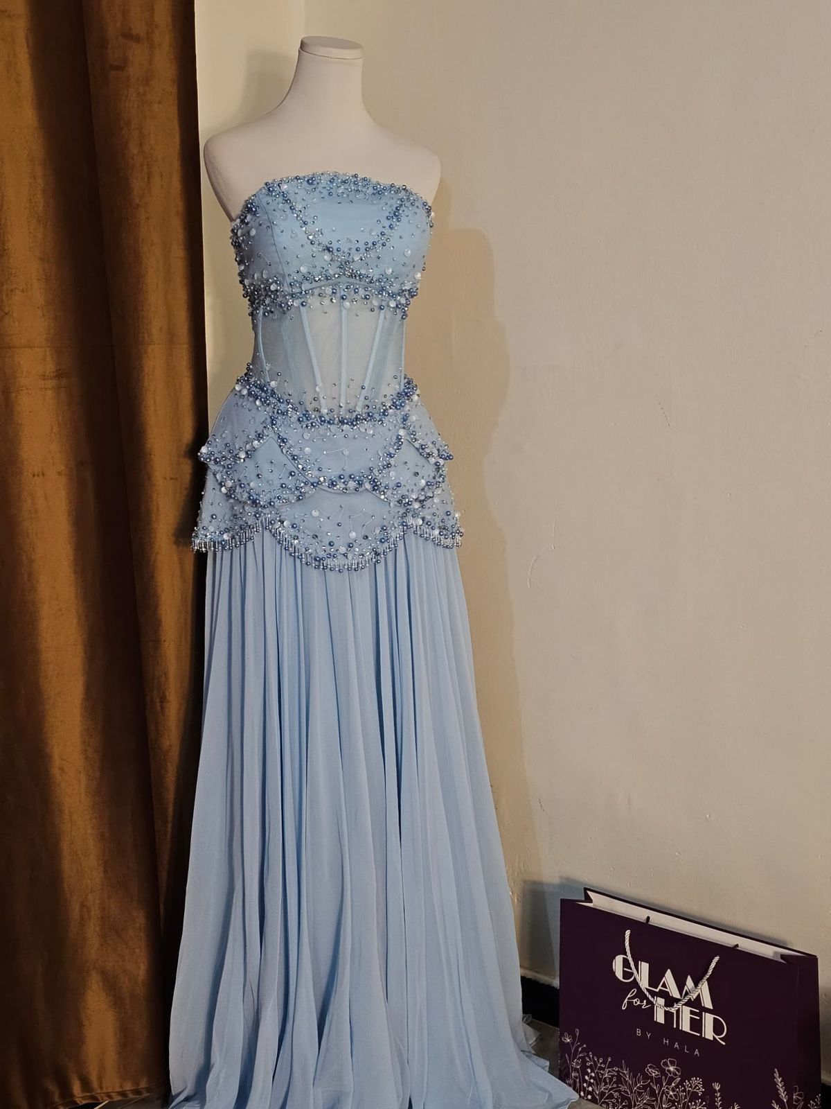 Luxuriöses hellblaues Chiffon-Abendkleid mit Perlenmuster, Prinzessinnen-Geburtstagskleid für Damen AB1455