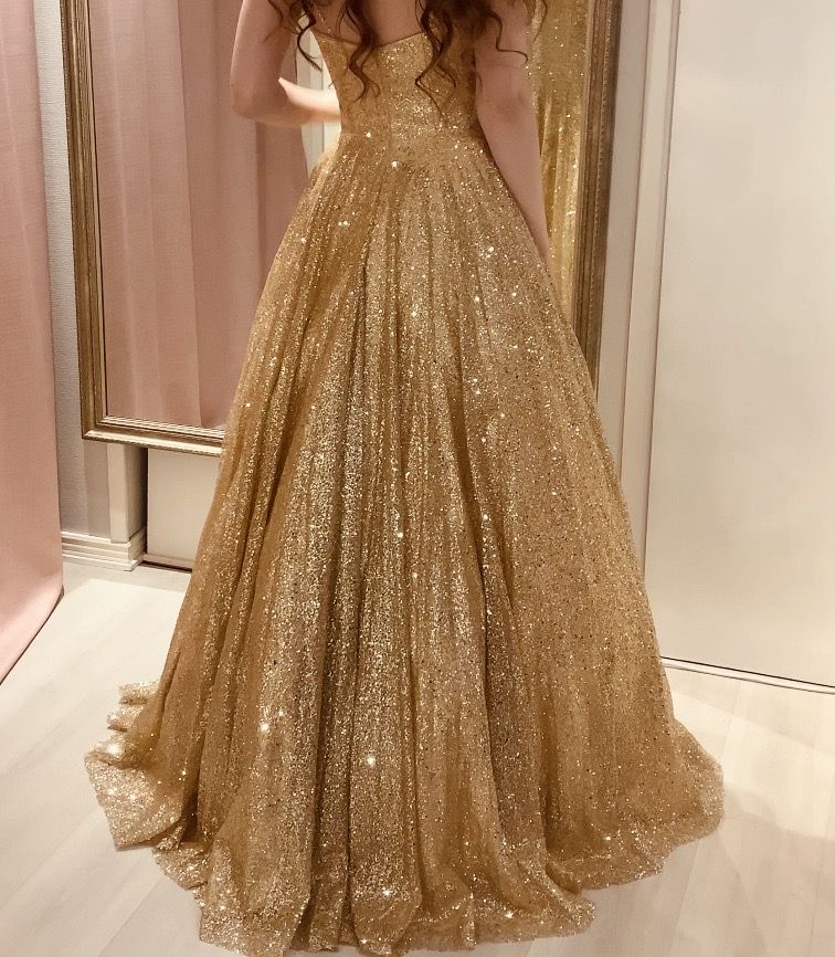 Robe de bal scintillante à fines bretelles dorées à paillettes pour femme, robe de soirée, robe d'anniversaire N1663