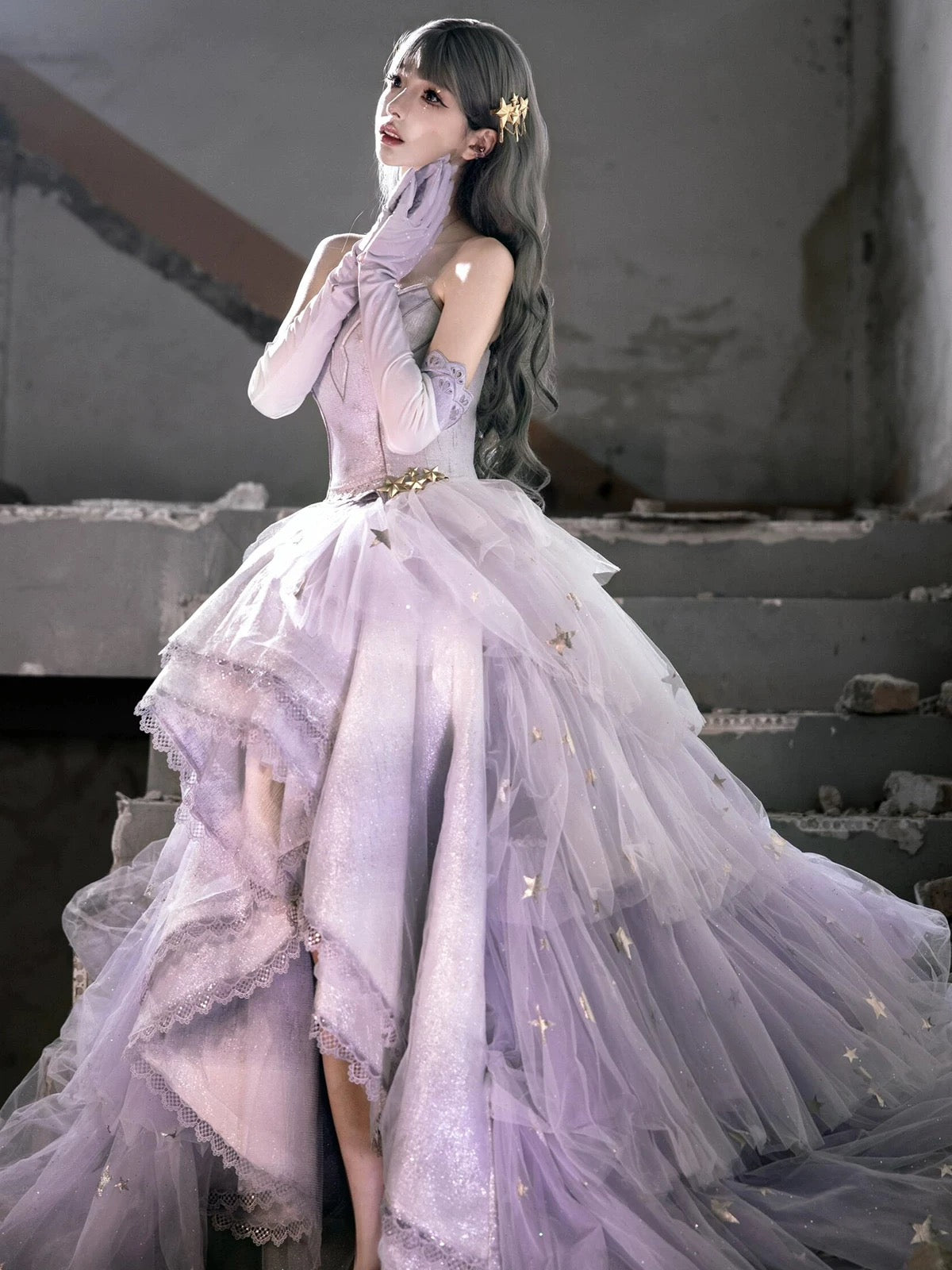 Princess High Low Strapless Purple Satin With Lace Prom Dresses Long Party Dress Grad Formal Evening Gowns AB2171