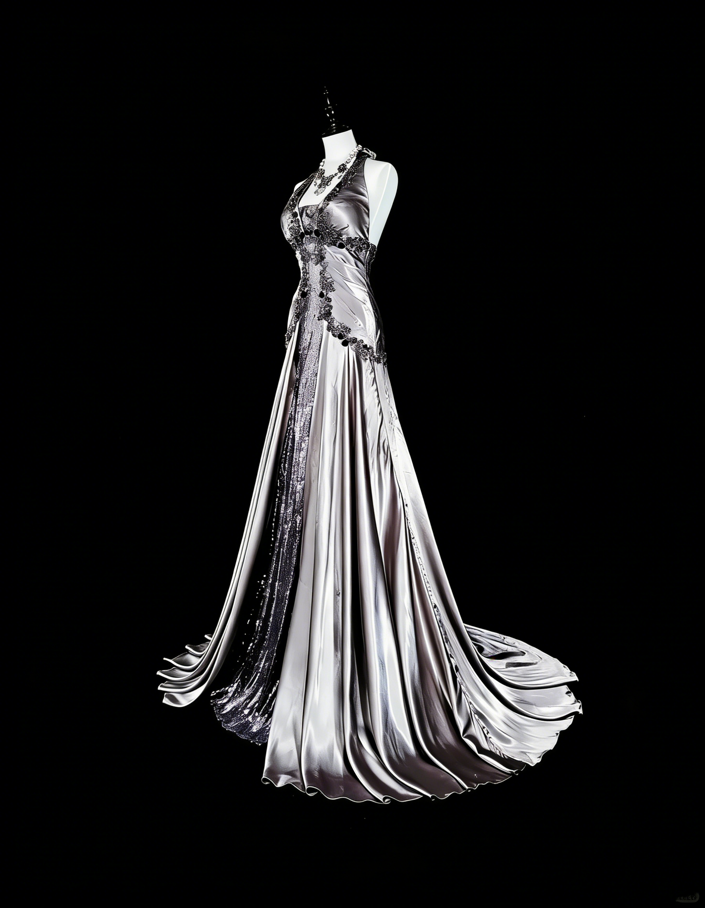 Vintage Prom Dresses Aesthetic Mermaid Halter Silver Grey Taffeta Classic Inspo Party Dress With Crystals Gem N2000