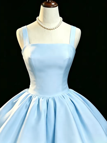 Charming Ball Gown Straps Satin Blue Mini University Ideas Homecoming Dress Inspo Short Birthday Dresses Senior Graduation Outfits RB7180