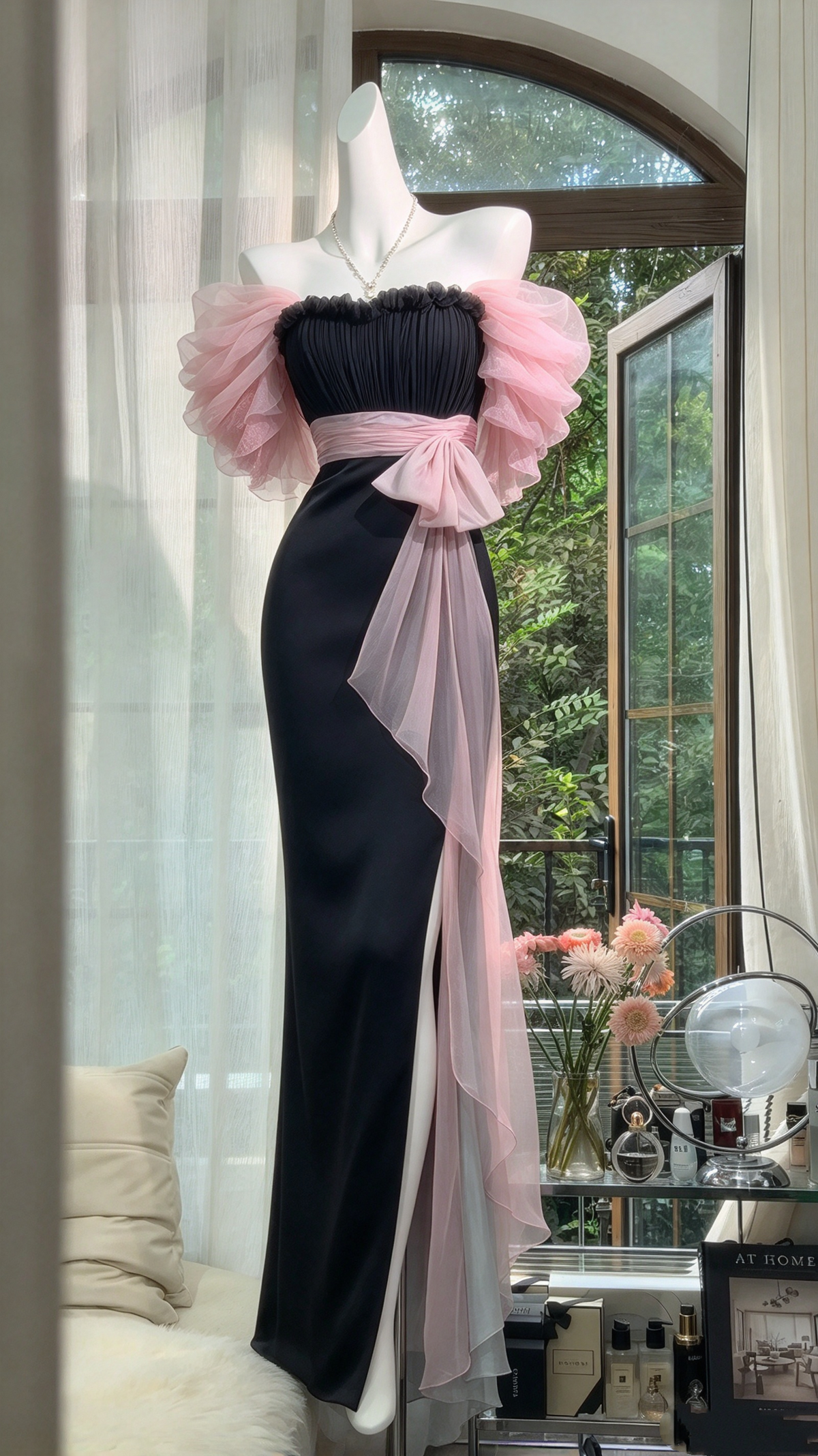 Prom Dresses Inspiration Mermaid Off Shoulder Black Chiffon Slit With Ruffled Long Formal Party Gown 8th Grade Dress RC1255
