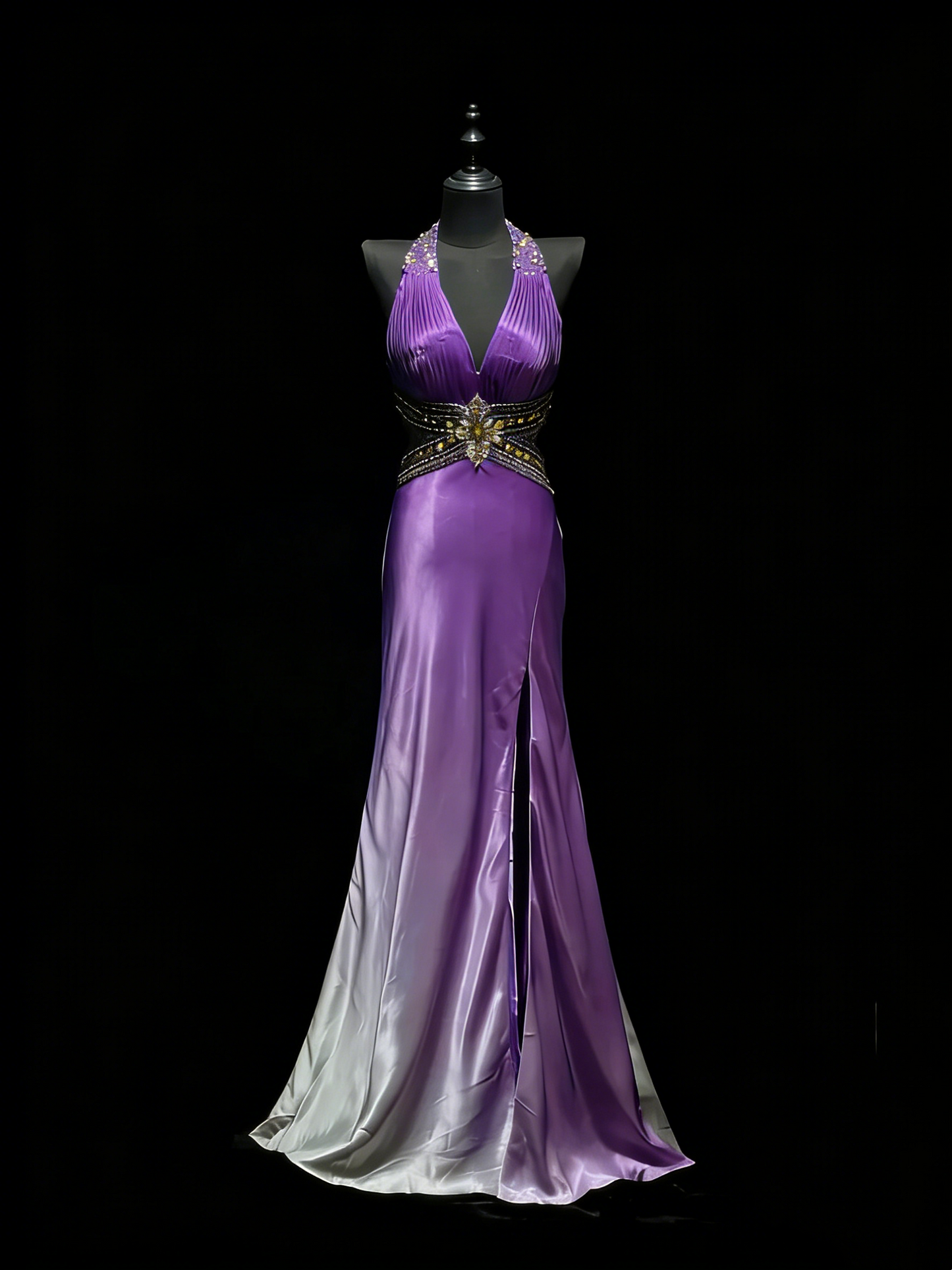 Modest Mermaid V Neck Grape White Ombre Slit College Formal Outfit Long Prom Graduation Dresses For Teens N1186