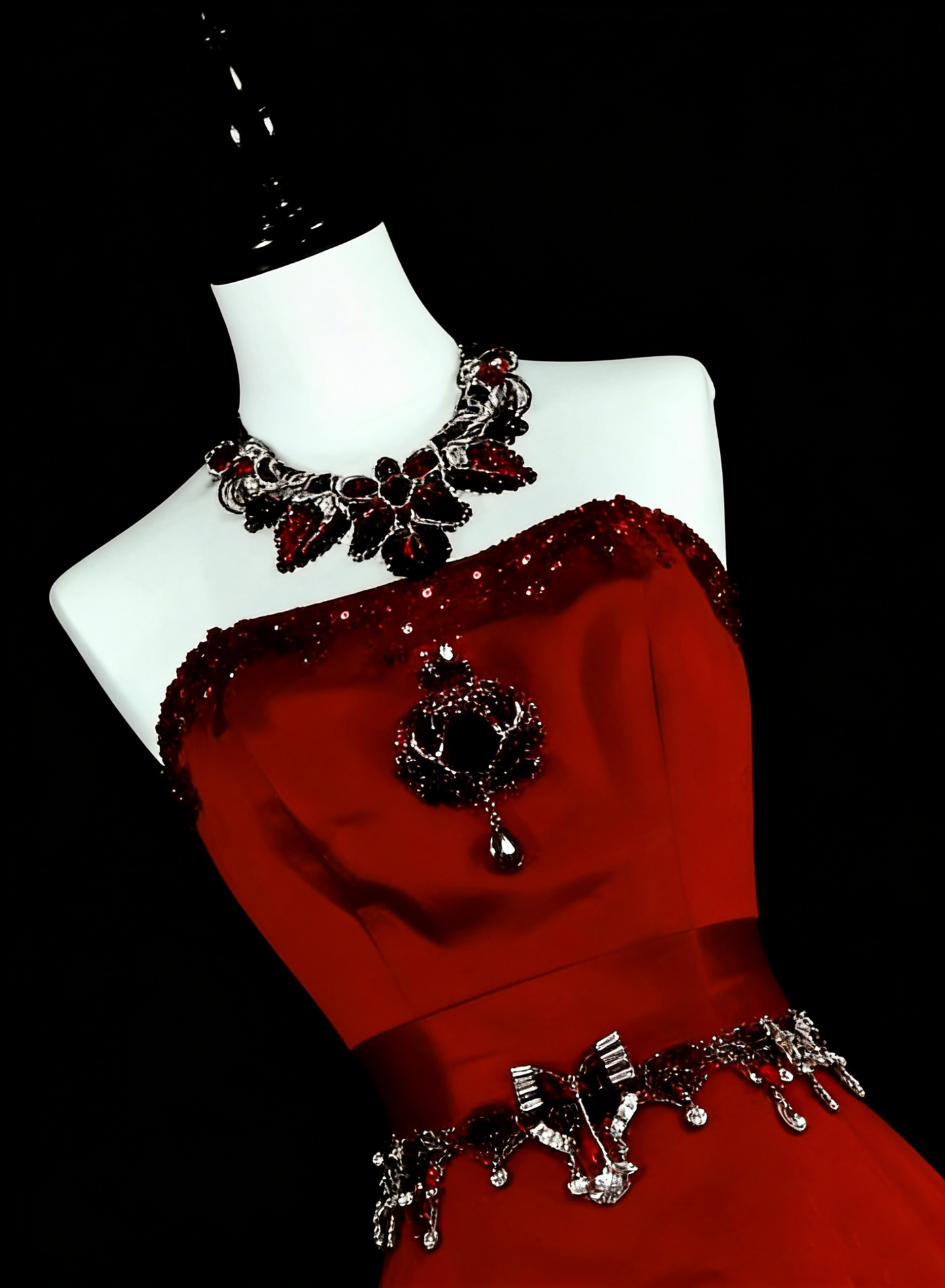 Robe de bal de printemps sirène bustier rouge en tulle, modèle N1426