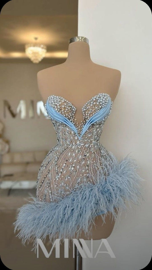 Modest Hoco Dress Homecoming Dresses Sheath Sweetheart Light Sky Blue Birthday Party Gown RB6323