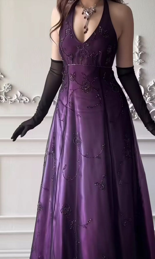 Vintage 80er A-Linien Neckholder Traube Satin Mit Perlen Abendkleid 18. Geburtstag Abschlussballkleider N2771