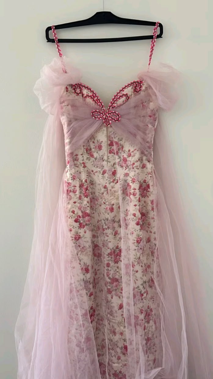 Pink Fairy Corset Dress Mermaid Off The Shoulder Short Sleeves Long Prom Floor Length Formal Dresses RC1306