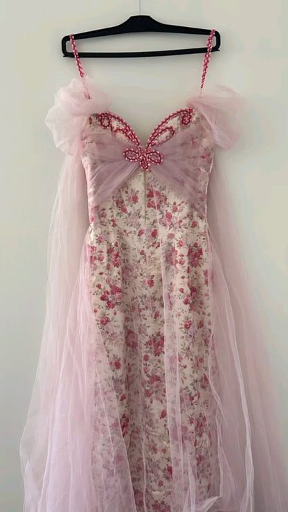 Pink Fairy Corset Dress Mermaid Off The Shoulder Short Sleeves Long Prom Floor Length Formal Dresses RC1306