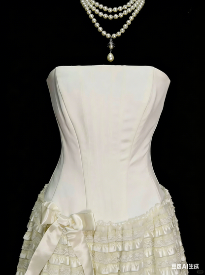 Robe de bal bustier unique en tulle abricot, longueur genou, inspirée des robes de bal des années 2000, N1445