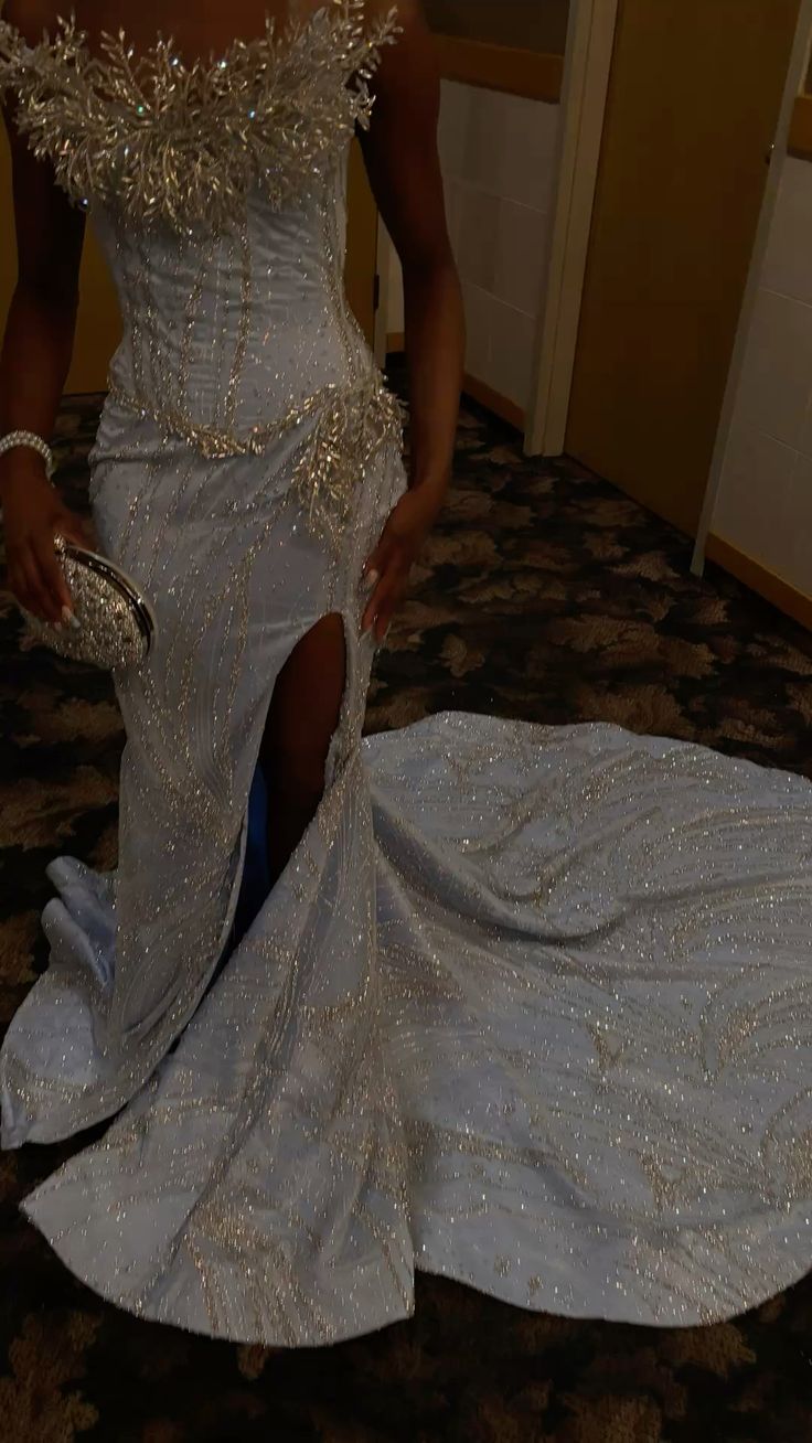 Dubai Arabic Silver Beading Prom Dresses for Black Girls Sweetheart Wedding Reception Gown Shiny N1868