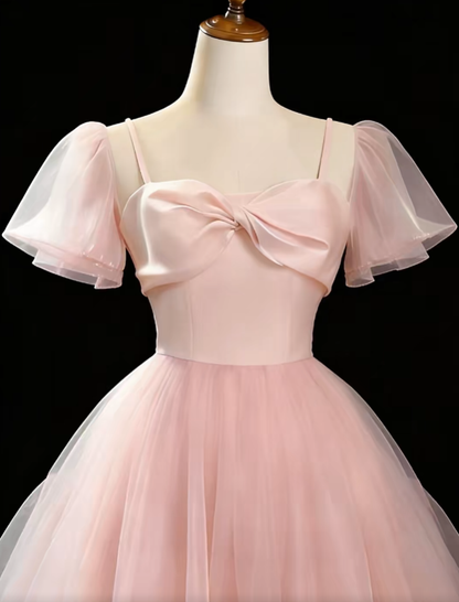 Cute A Line Spaghetti Strap Pink Tulle Short Length High School Ideas Homecoming Dress Inspo Birthday Dresses Senior Graduation Outfits RB7182