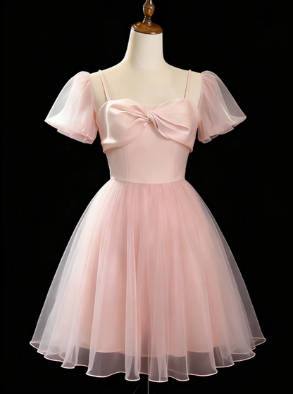 Cute A Line Spaghetti Strap Pink Tulle Short Length High School Ideas Homecoming Dress Inspo Birthday Dresses Senior Graduation Outfits RB7182