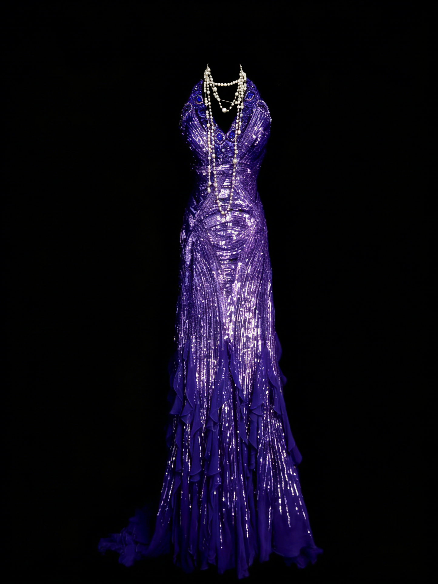 Classy Mermaid Halter Grape Sequin Sleeveless Long Senior Prom dresses High School Formal Dresses N1257